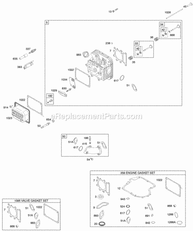 Cylinder Head Gasket Set - Engine Gasket Set - Valve Valves Diagram and Parts List for 21A707-0260-E1  Briggs and Stratton Engine